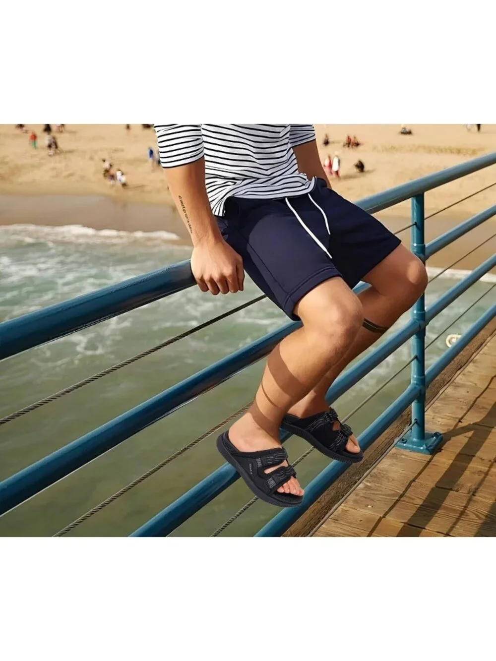 Men's Black Athletic Thick Cushion Recovery Sport Slides Orthotic Sandal Shoes
